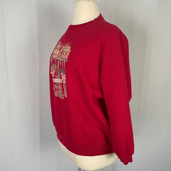 Crewneck Sweatshirt Womens Plus Size 18W 20W Red Graphic Grandma Cottage Garden - Picture 6 of 13